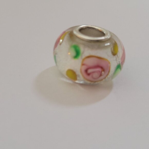 Handcrafted Floral Murano Glass Bead With Sterling Silver Core - Picture 2 of 3